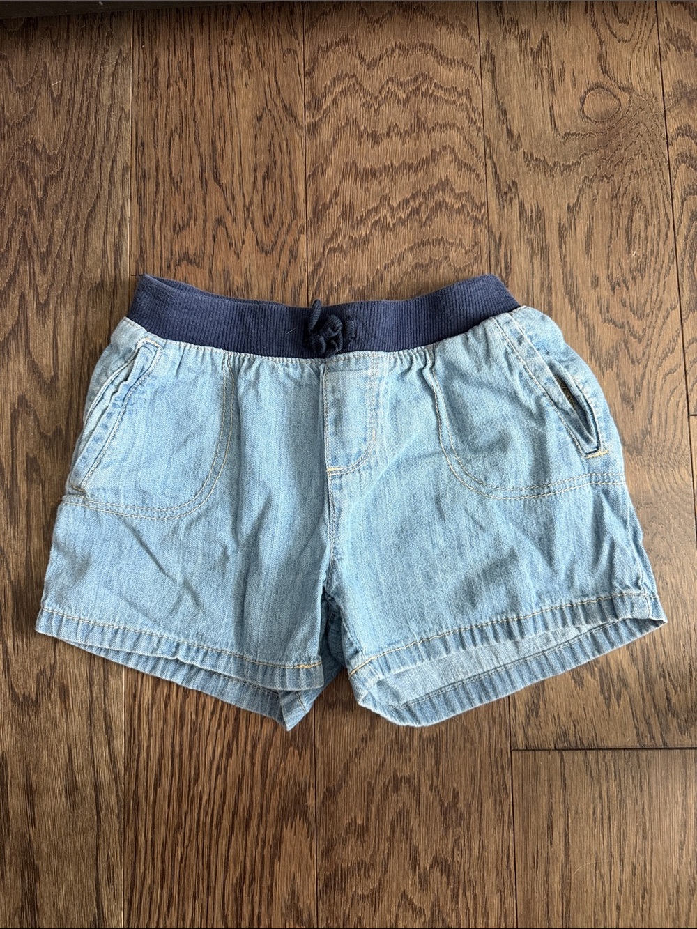 1989 Place Light Blue Denim Shorts with Navy Waistband